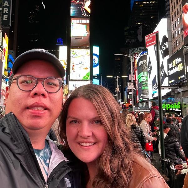 Grace Burleson and a friend in Times Square