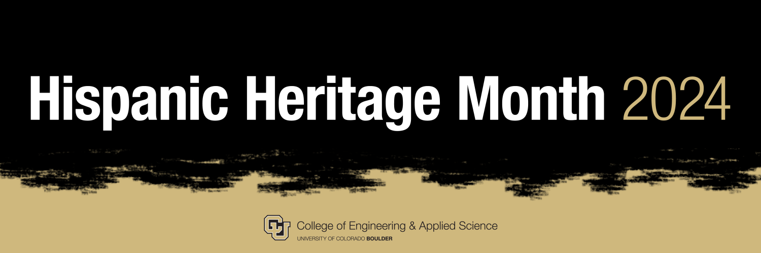 Black and gold abstract image with the text "Hispanic Heritage Month 2024" and the college logo