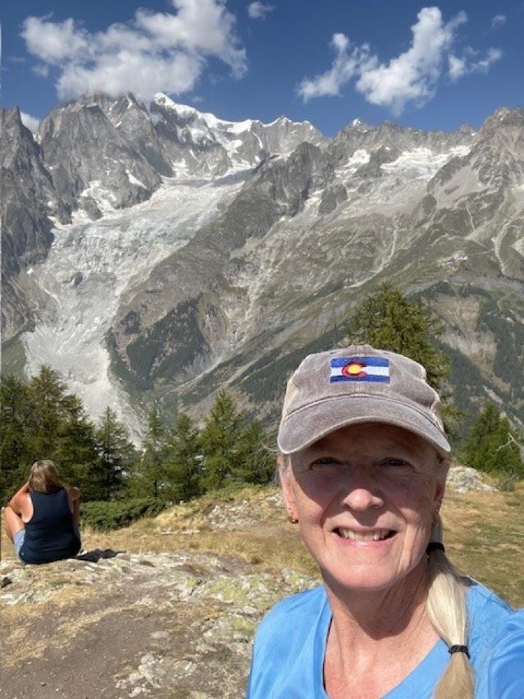 Dorothy Noble hiking in the mountains