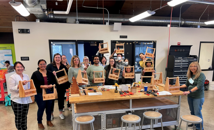 CEAS group photo at the Wooden Beverage Holder Crafting Event 2022