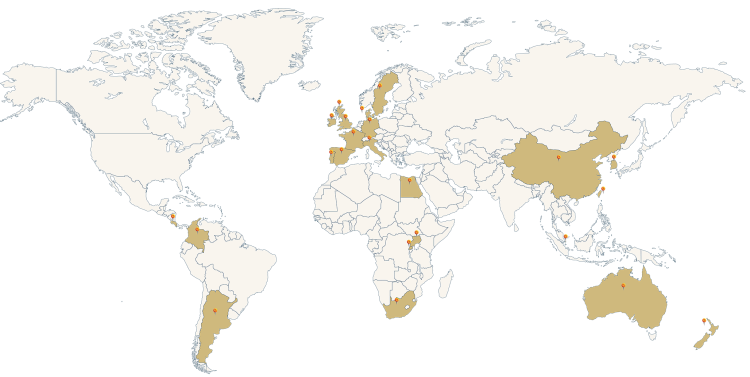 World map with marked locations of engineering-related study abroad opportunities