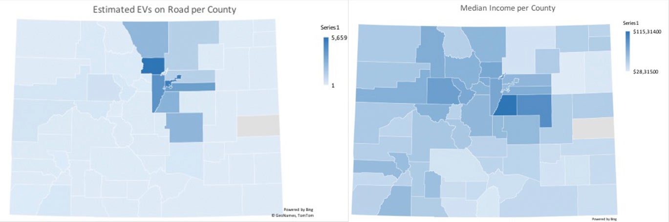 Graphics showing electric vehicle adoption in colorado