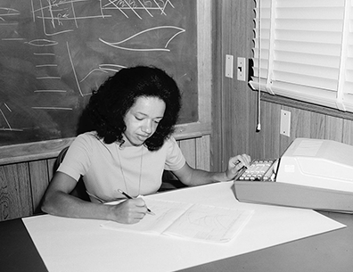 Christine Darden at desk at NASA Langley