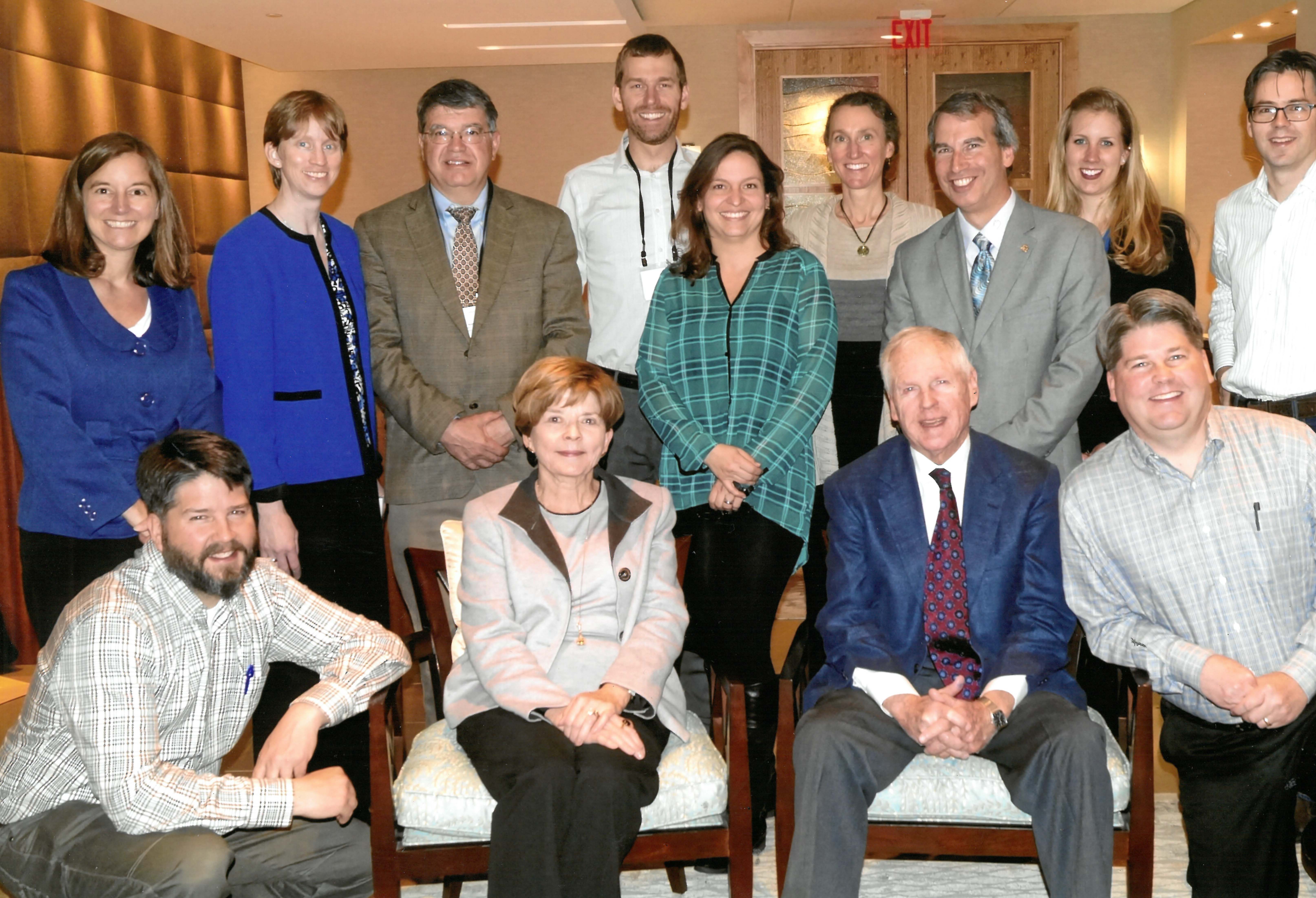 Alice and Mort (seated), with staff and students of the Mortenson Center in Global Engineering. 