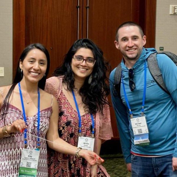 From left to right, researchers Eldy Lázaro Vásquez (holding gelatin yarn), Mirela Alistar and Michael Rivera. (Credit: Utility Research Lab)
