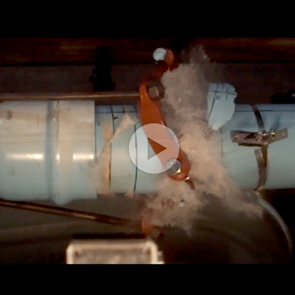Pipe bursting image with video play button