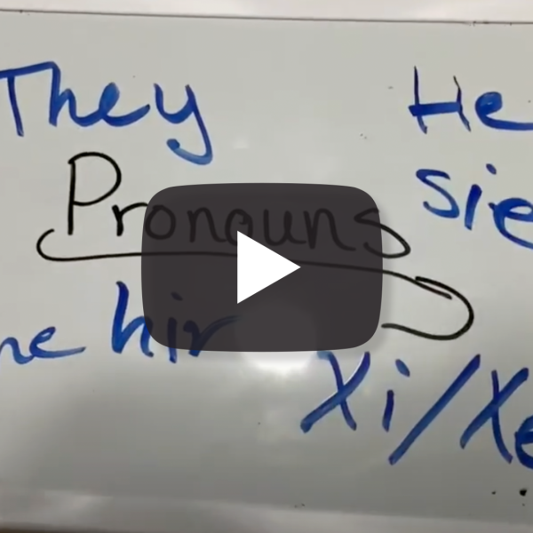 Video play button over pronouns image
