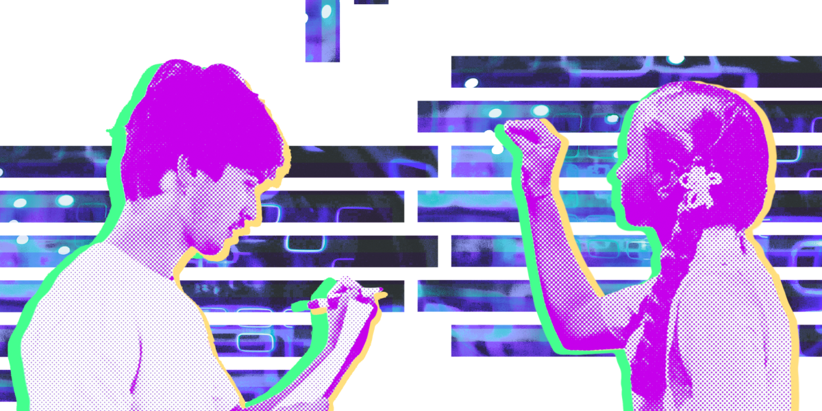 Illustration of two students of the future