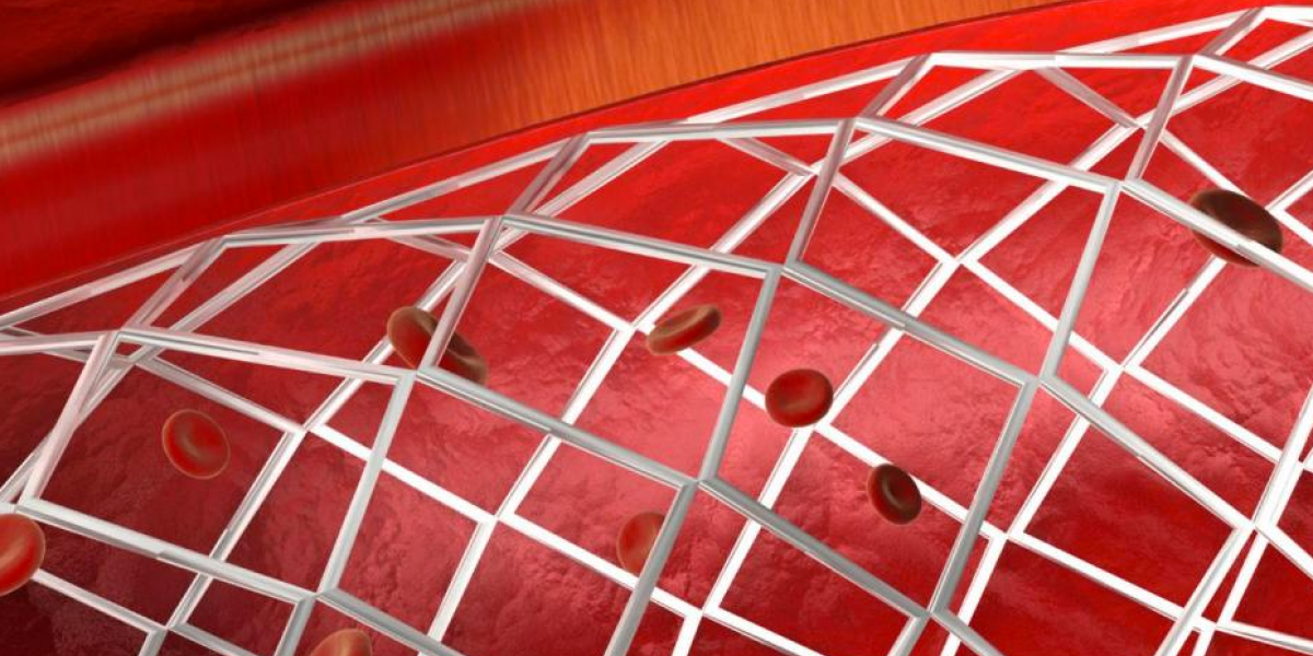 Mesh-like medical device in an artery illustration