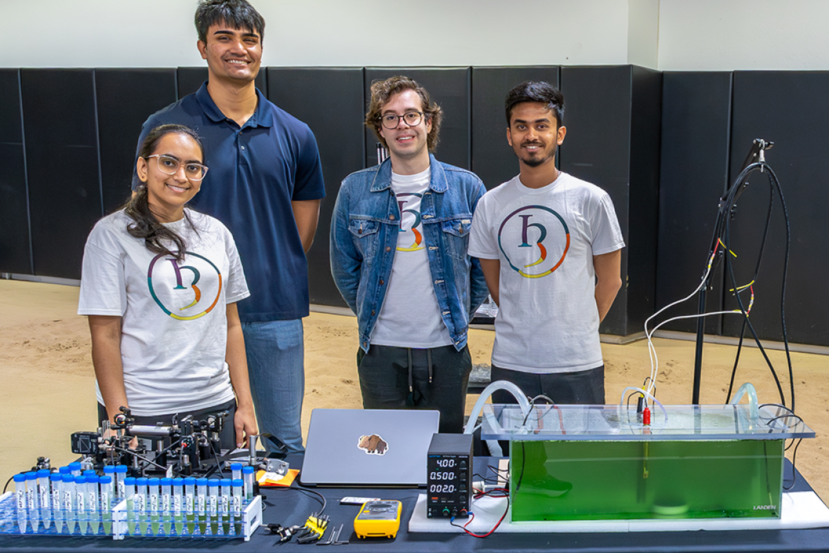 CU Boulder Computer Science students displaying their capstone project at the Engineering Projects Expo