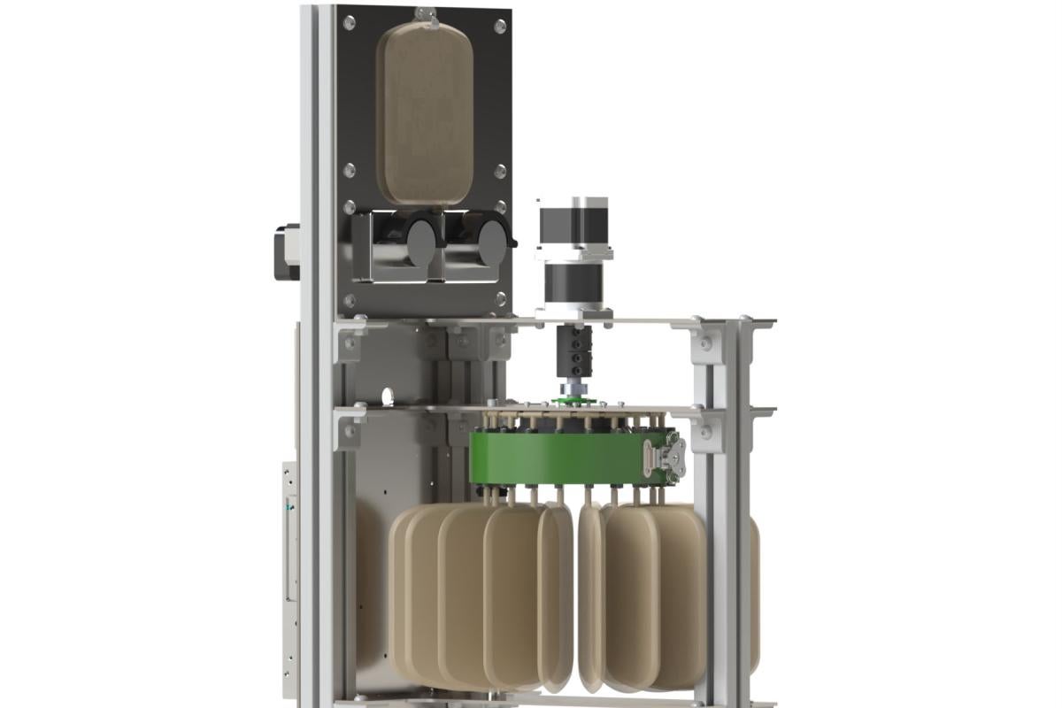 A rendering of a fluid aliquoting device designed by mechanical engineering undergrads