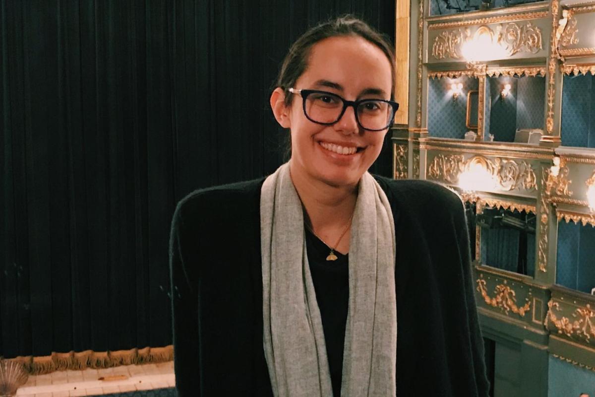 Annika Lai in the balcony of a theater