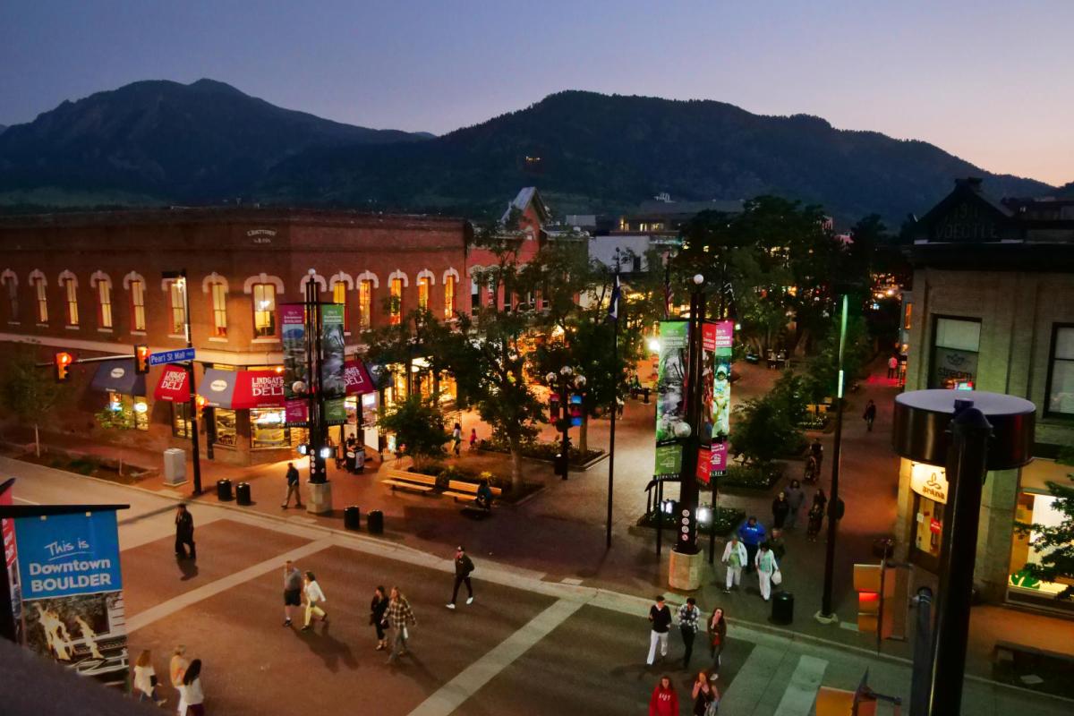 Pearl Street walking mall at twilight
