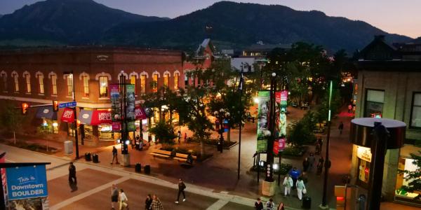 Pearl Street walking mall at twilight