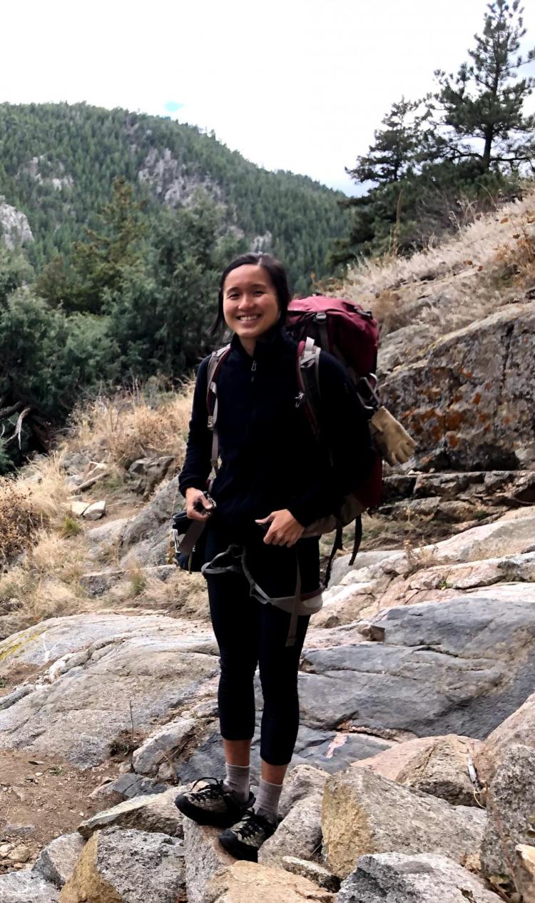 Darice Guittet on a climbing excursion outside Boulder.