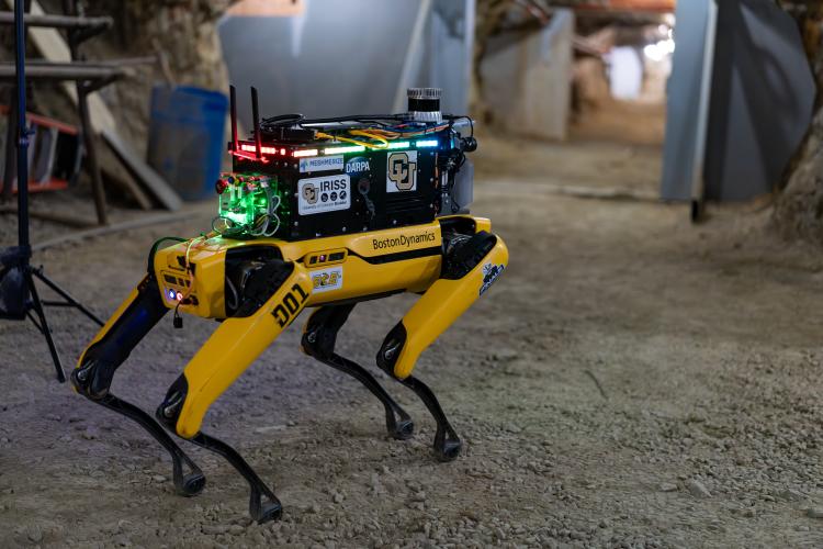 Robotic dog navigates a mine.