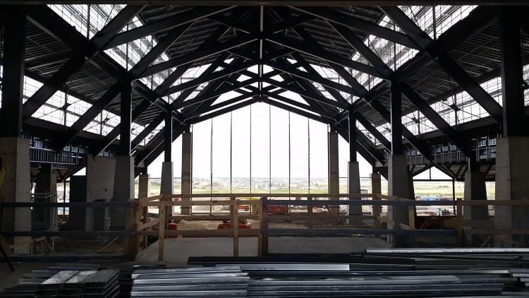 The unfinished interior of the Gaylord Rockies Hotel and Convention Center's "grand lodge."