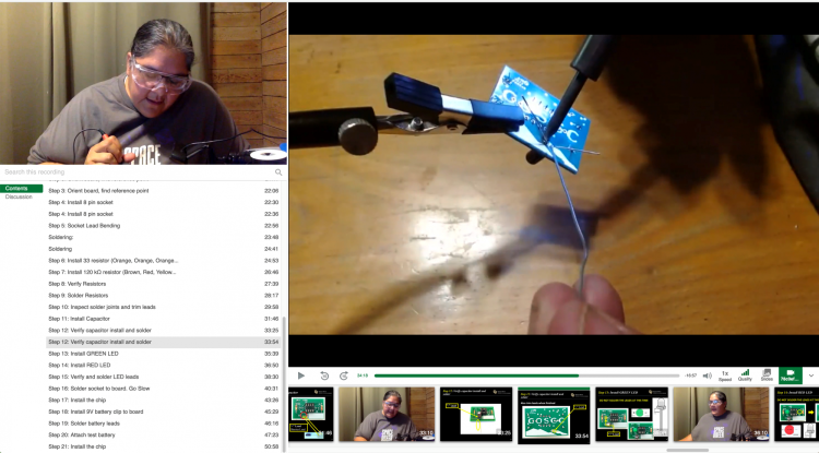 Garcia Galvez leading a soldering tutorial online.