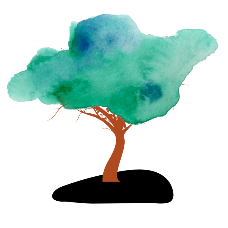 An illustration of a tree with foliage made of green watercolor