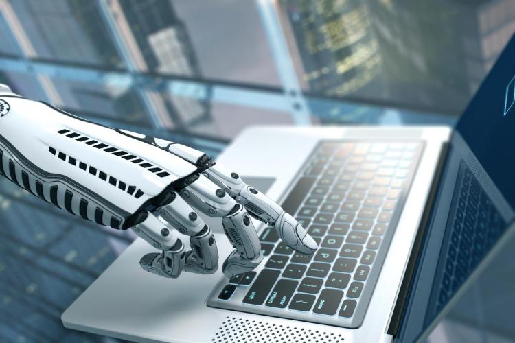 Robot typing on a keyboard
