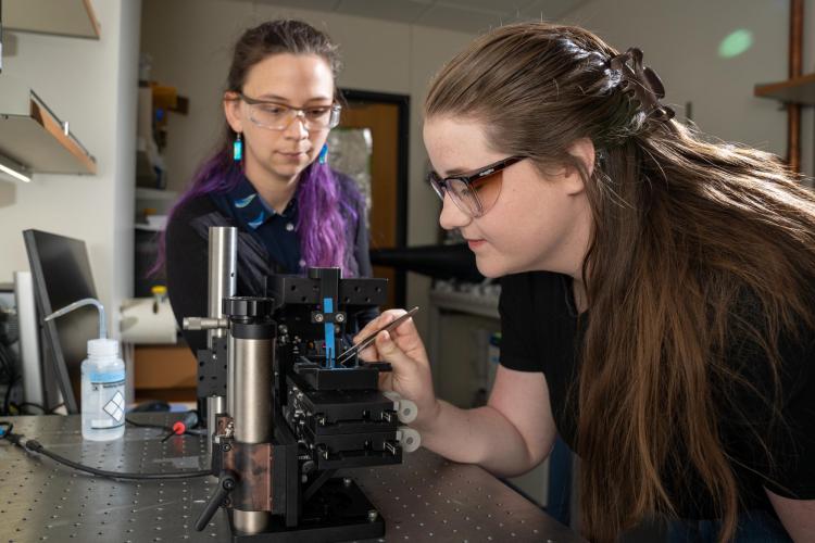 Faculty and student working in the lab together