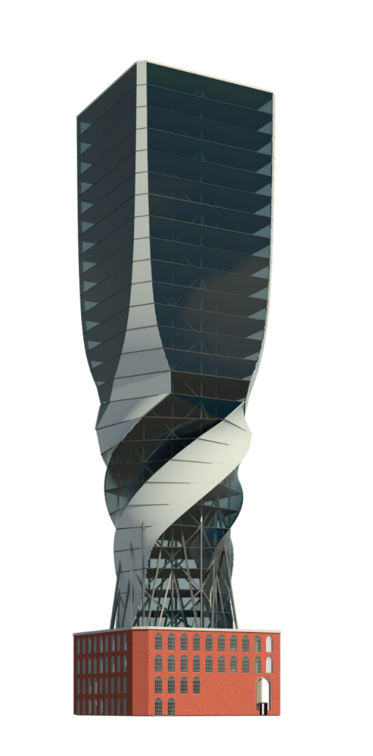 A computer-generated rendering of the team's building.