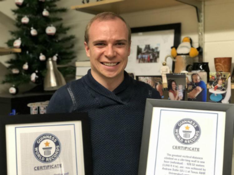 Andrew Dahir with his latest two world record certificates