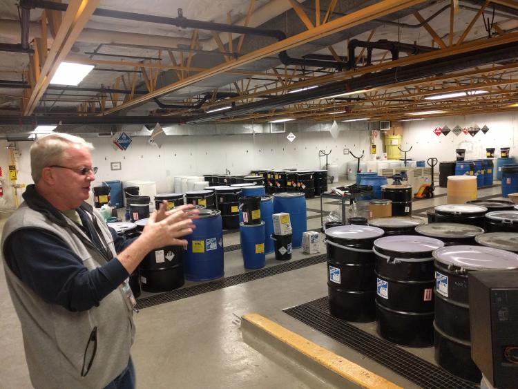 Ralph Bogle shows off the Environmental Health and Safety Building