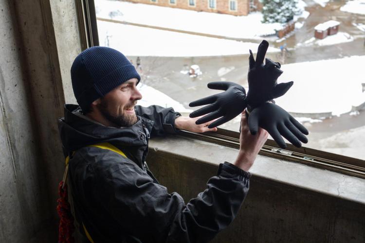 Student preparing for egg drop