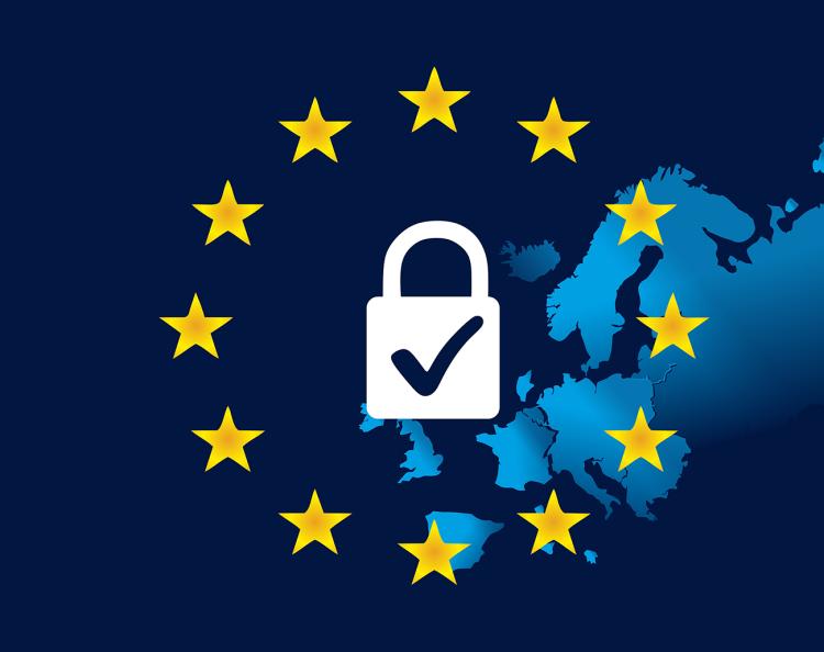 European Union Flag and continent with a lock