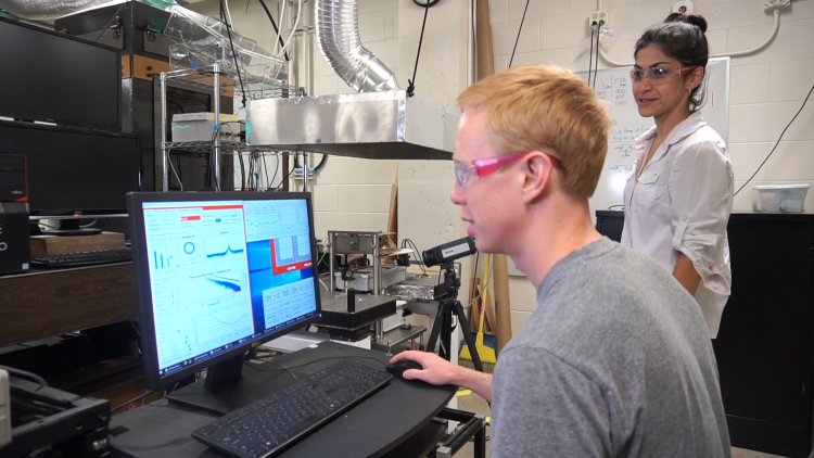 Graduate students working in lab