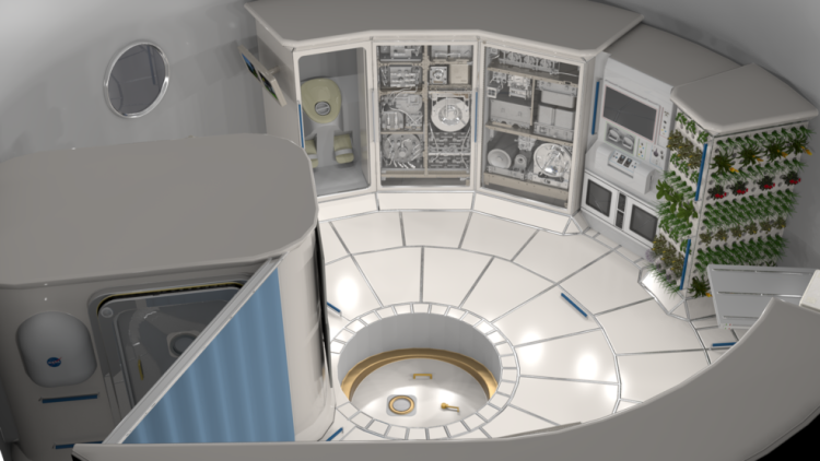 Rendering of living space on a space craft