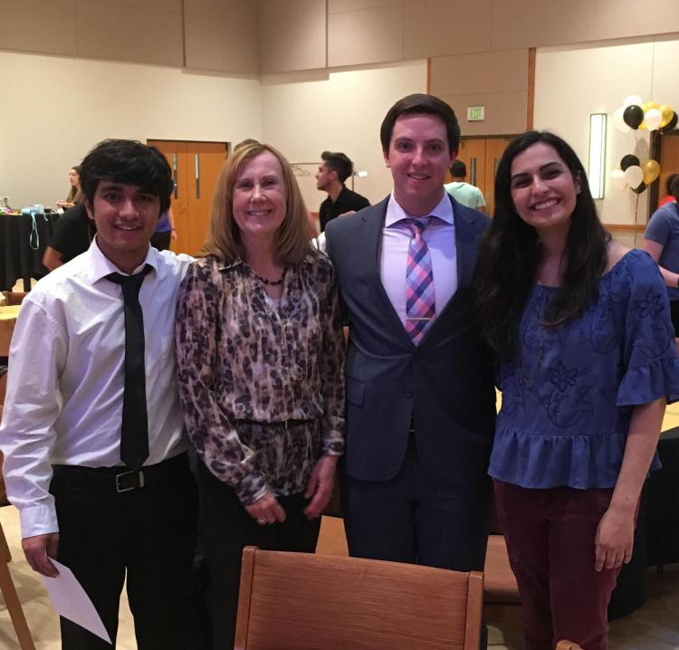 Anit Koirala (left) with ELP director JoAnn Zelasko and two other ELP students.