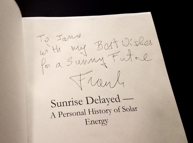 signed Frank Kreith autobiography to Jana Milford