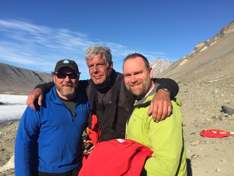 CU's Michael Gooseff, Anthony Bourdain and Byron Adams in Antarctica