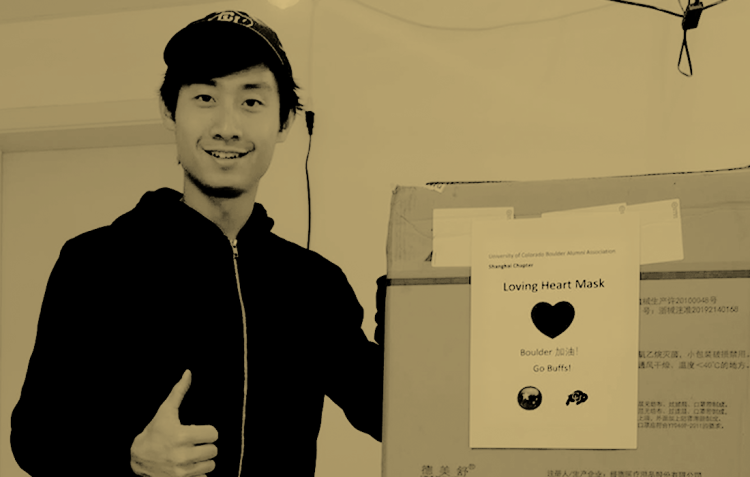 Moon Yin with box of donated masks