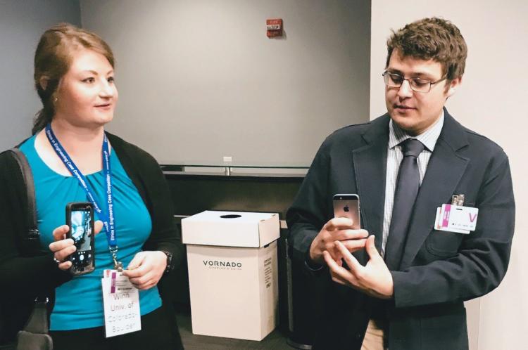 Kelly Winn and Caleb Inglis prepare for competition.