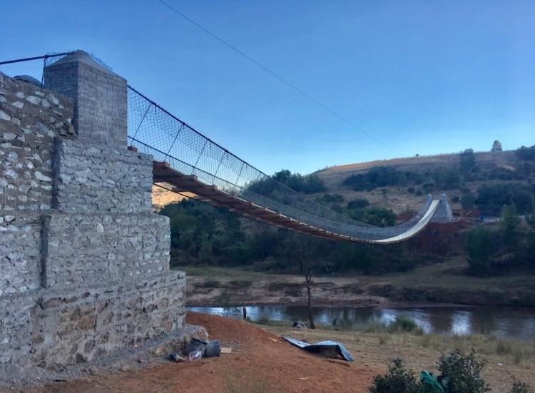 The nearly finished Swaziland bridge at sunset.