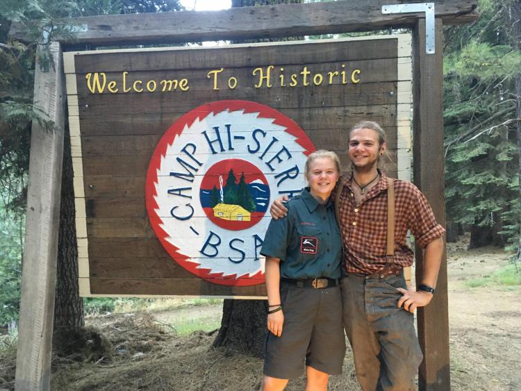 Emerson Domke and brother at Camp Hi Sierra sign