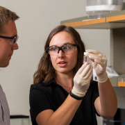 C. Wyatt Shields with a grad student in his lab