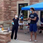 A COVID-19 testing station outside of the Athletics Department.