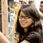 Female student in networking lab