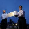 Ronggui Yang and Xiaobo Yin hold a roll of their cooling material. 