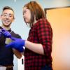 Wil Srubar working in the lab with a student.