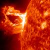 An eruption captured here by NASA's Solar Dynamics Observatory in the 304 Angstrom wavelength, which is typically colored in red. 