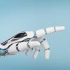 Robot hand on a blue and grey background 