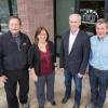 (L-R) Professor Alan Weimer, CU Boulder alum Karen Buechler, CU Boulder alum Mike Masterson and Professor Steve George are at ALD NanoSolutions in Broomfield, Colorado.