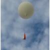 A balloon launching with payloads on a line.