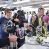 Student uses virtual reality goggles at electrical engineering expo