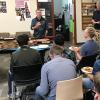 Bobby has lunch with high school students during his state tour. 